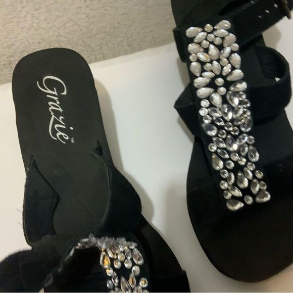 Grazie Embelished Platform Black Sandals 11 - Picture 7 of 12